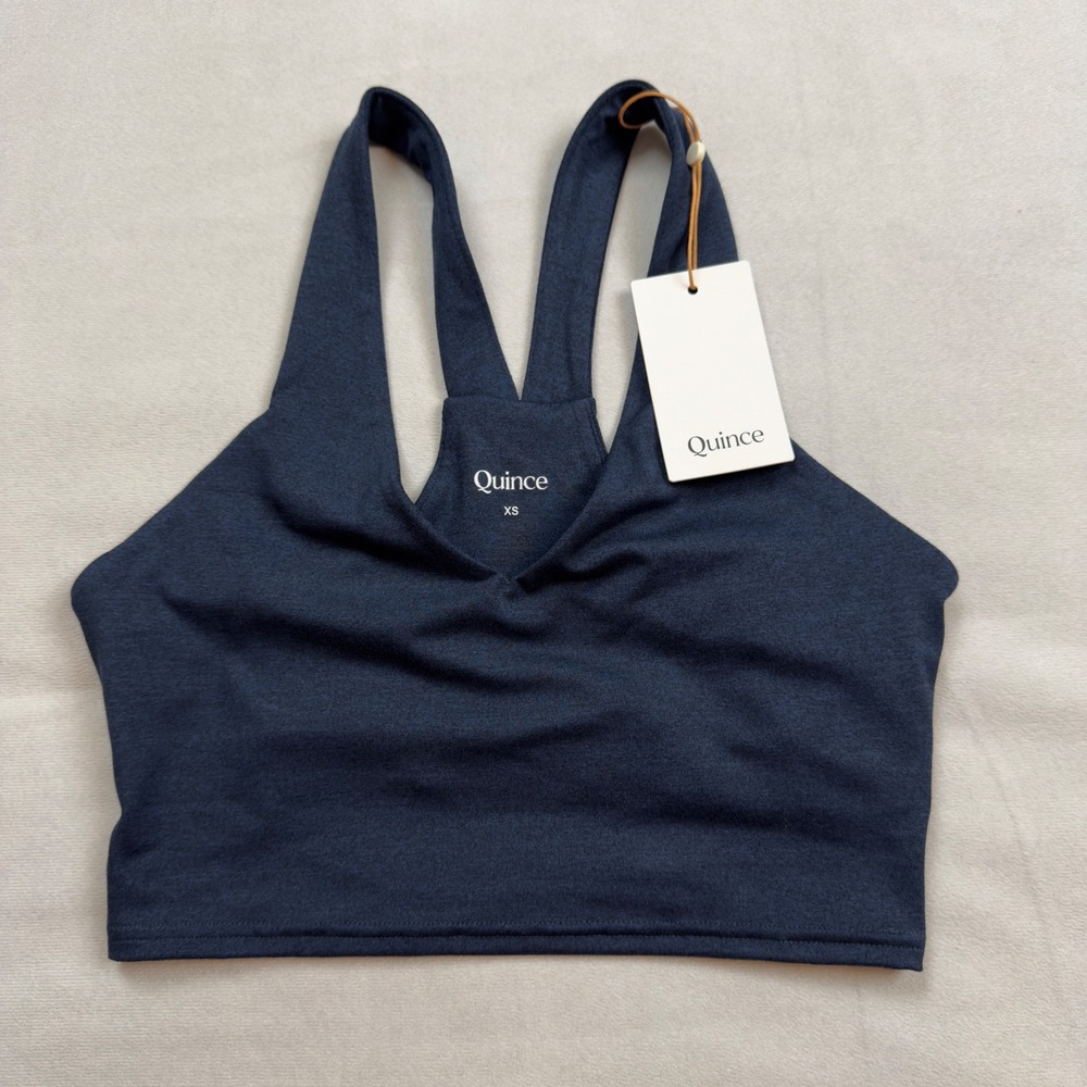 Quince Ultra-Soft V-Neck Cropped Tank Heather Navy XS NWT‎